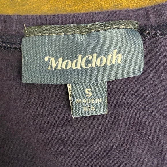 Modcloth Skater Dress Empire Waist Puff Sleeves Swing Skirt Stretch Purple Small - Picture 3 of 7